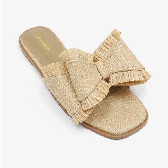 Lemonade Shoes - NEW | Lemonade Raffia Bow Summer Sandals Raffia Beach Slide Summer Flats